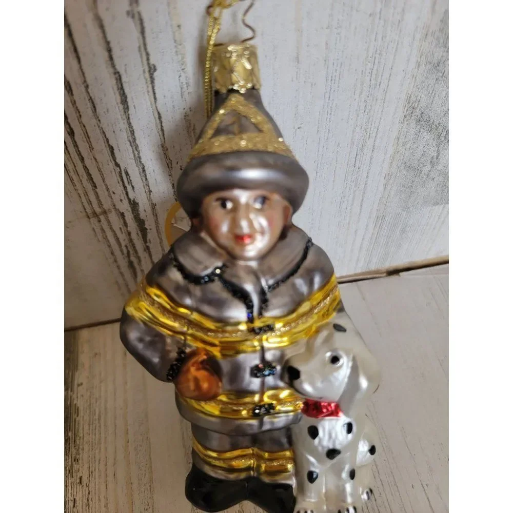 Inge‎ heirloom firefighter Dalmatian blown glass ornament Xmas